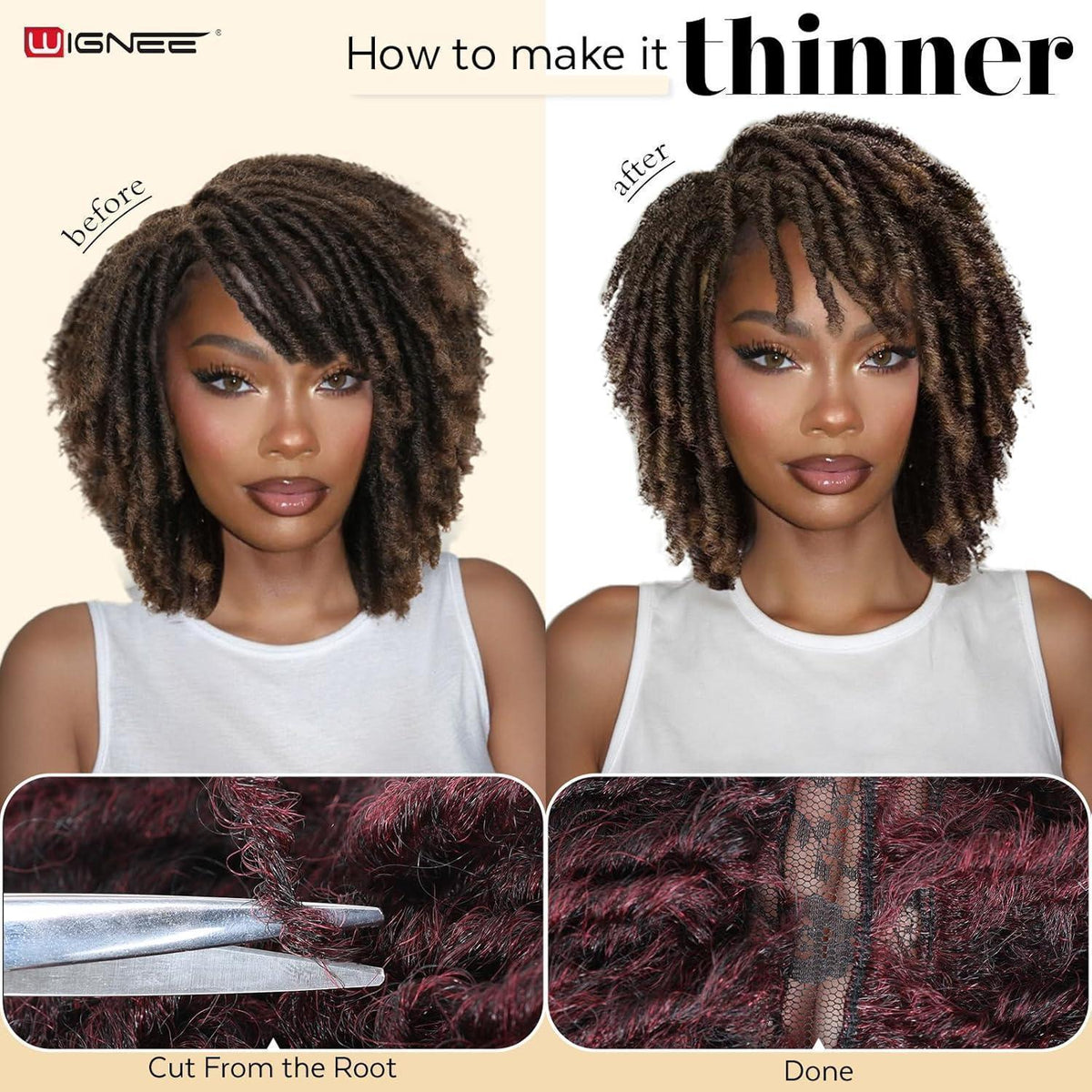 Kurze Afro Twist Dreadlock Perücke Schwarz 33cm Synthetisch