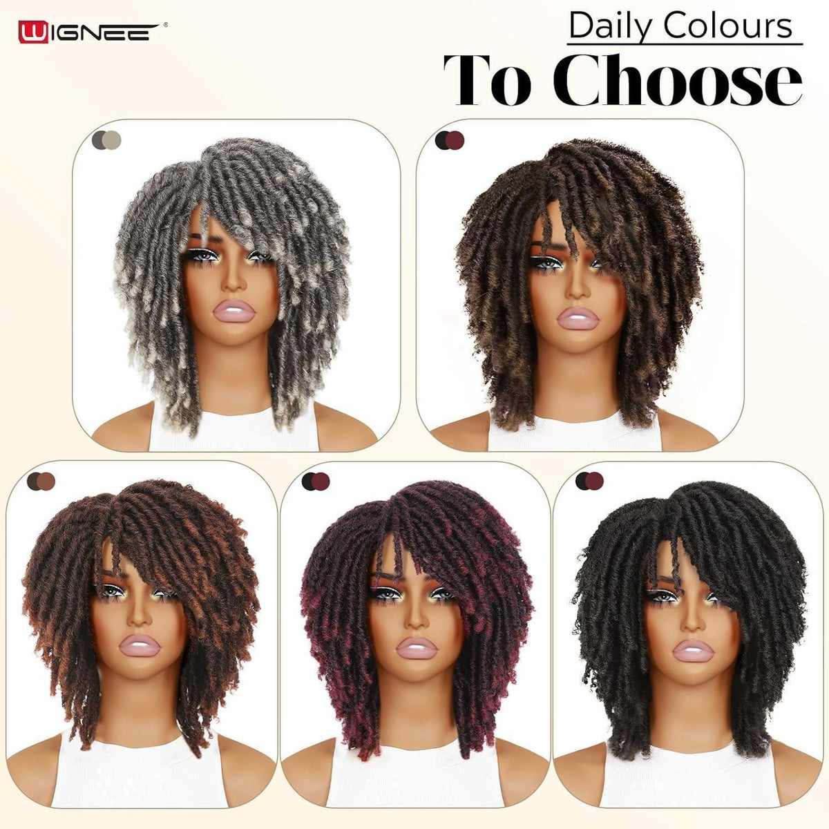 Kurze Afro Twist Dreadlock Perücke Schwarz 33cm Synthetisch