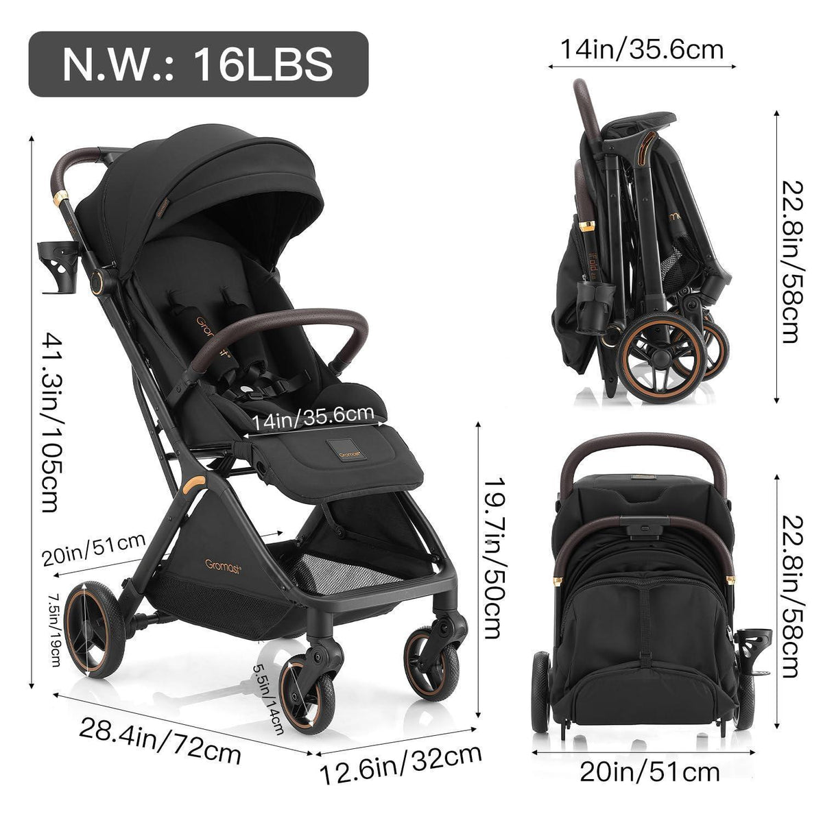 Faltbarer Baby-Kinderwagen – Reisebuggy mit Verstelllehne & UV-Schutz