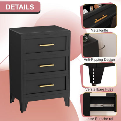 Metall Kommode mit 3 Schubladen – 90cm Schwarz