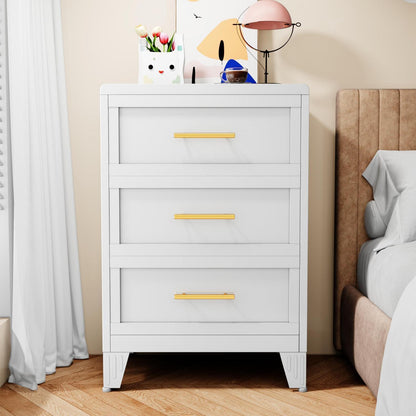 90cm Hoche Kommode Weiß – 3 Schubladen, Metall, Schlafzimmer & Büro