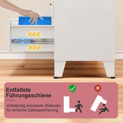 90cm Hoche Kommode Weiß – 3 Schubladen, Metall, Schlafzimmer & Büro