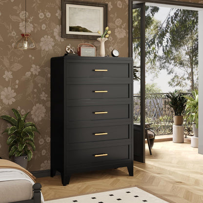 Hoche Kommode 135cm | 5 Schubladen, Schwarz | Multifunktions-Schrank