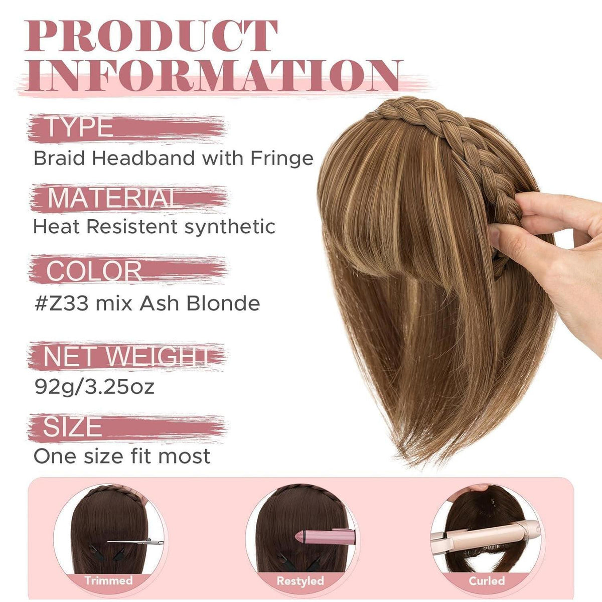 Stirnband mit Pony – Goldbraun Mix Babyblond Haarteil