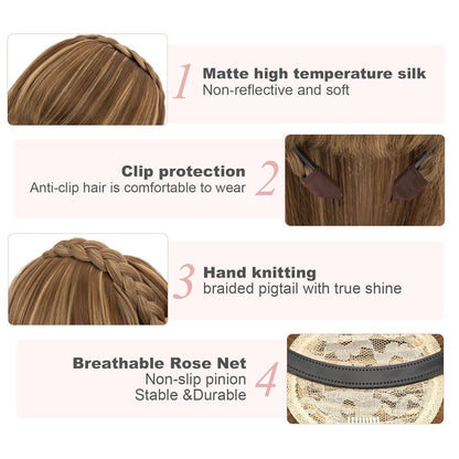 Stirnband mit Pony – Goldbraun Mix Babyblond Haarteil