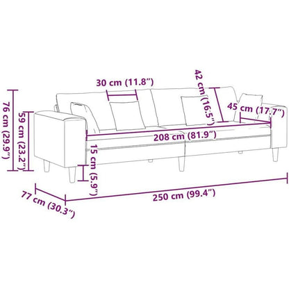 Samt Sofa Schwarz 208 cm – Modernes Polstersofa mit Kissen