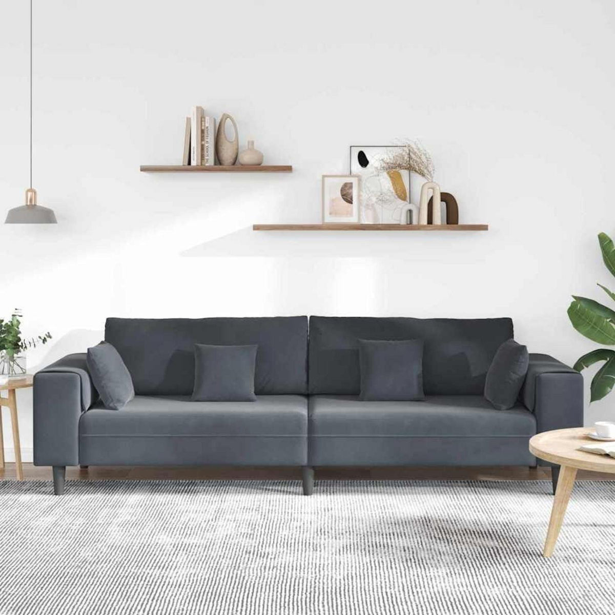 Samt Wohnlandschaft Ecksofa Dunkelgrau 208 cm