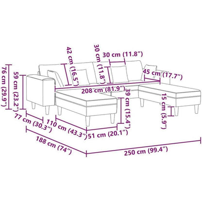 Samt Polstersofa mit Ottomane Schwarz 208 cm
