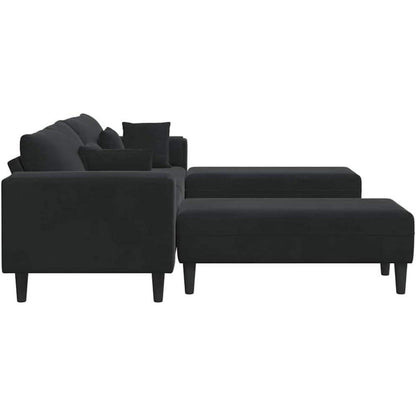 Samt Polstersofa mit Ottomane Schwarz 208 cm