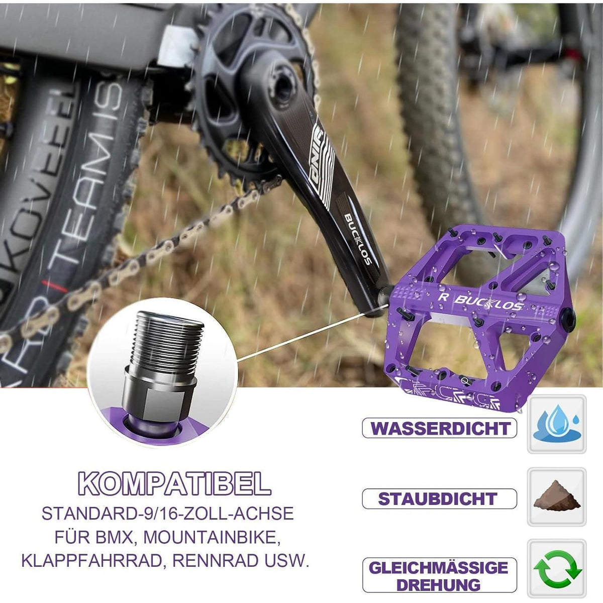 Nylon Fahrradpedale – Große Plattform, Violett, 9/16"