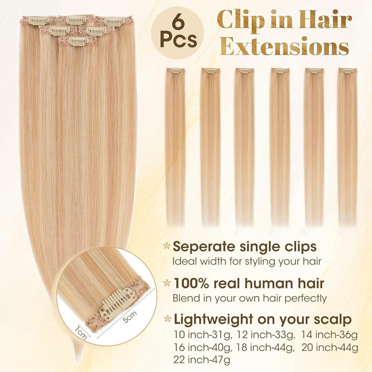 Blond Clip-in Echthaar Extensions 40cm #18/613 Balyage