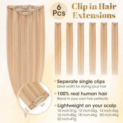 Blond Clip-in Echthaar Extensions 40cm #18/613 Balyage