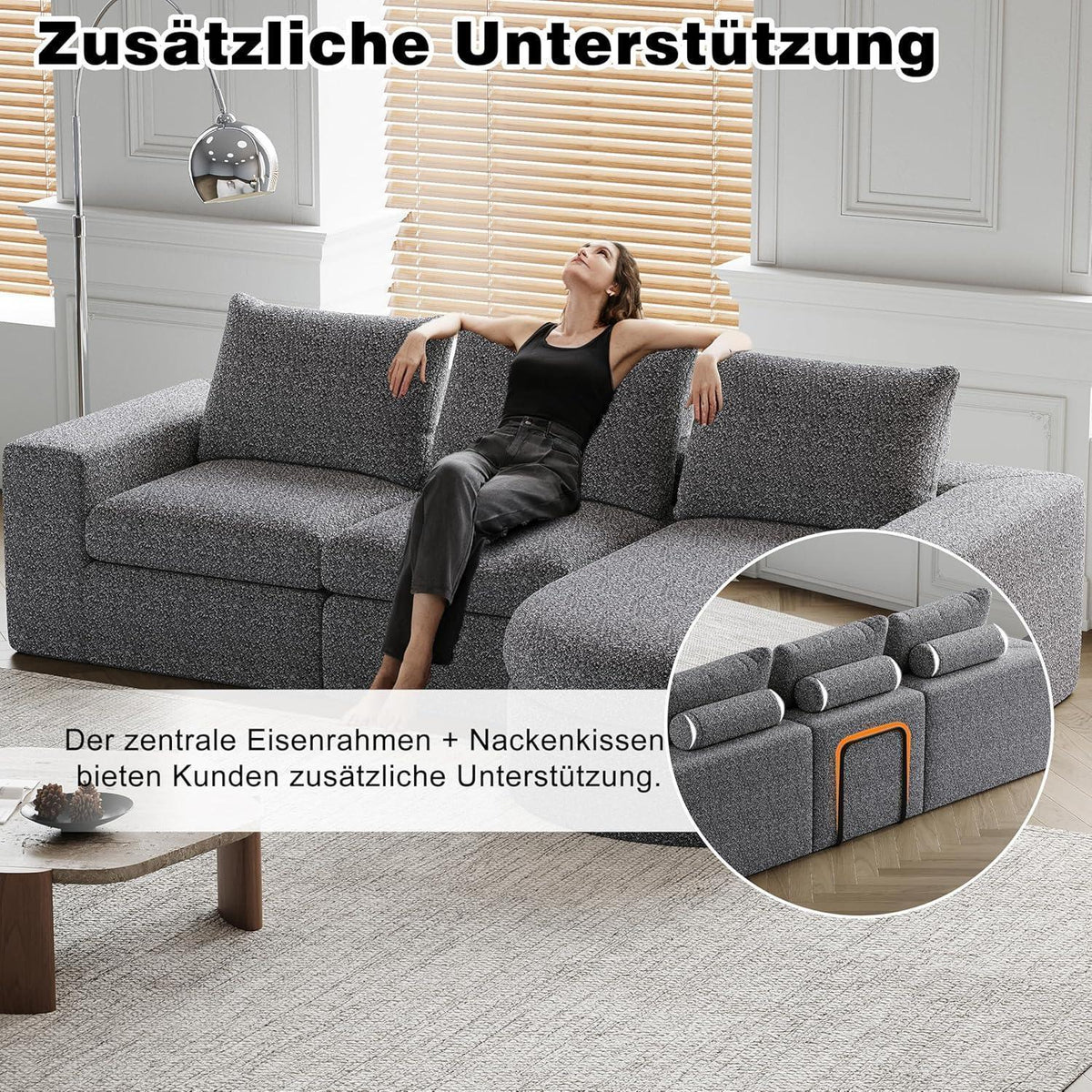 Modulares Ecksofa mit Chaiselongue – Grau, 322 x 271 cm