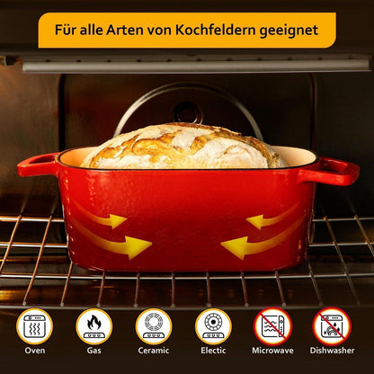Gusseisen Bräter 28cm mit Deckel – 3,4L Schmortopf für Herd & Ofen