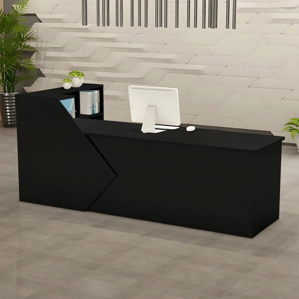 Moderner Empfangstresen mit Regalen – 250x60x100cm Schwarz