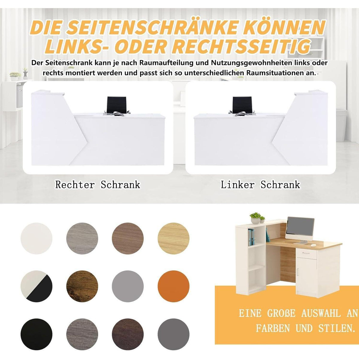 Moderner Empfangstresen mit Regalen – 250x60x100cm Schwarz