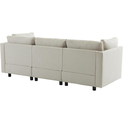 Modernes 3-Sitzer Sofa mit Fußhocker & Schlaffunktion, Beige