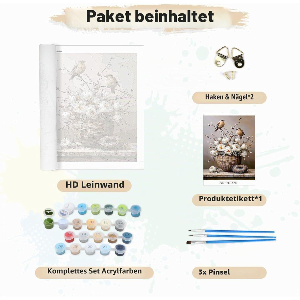 Malen nach Zahlen Erwachsene Vögel DIY Set 40x50cm