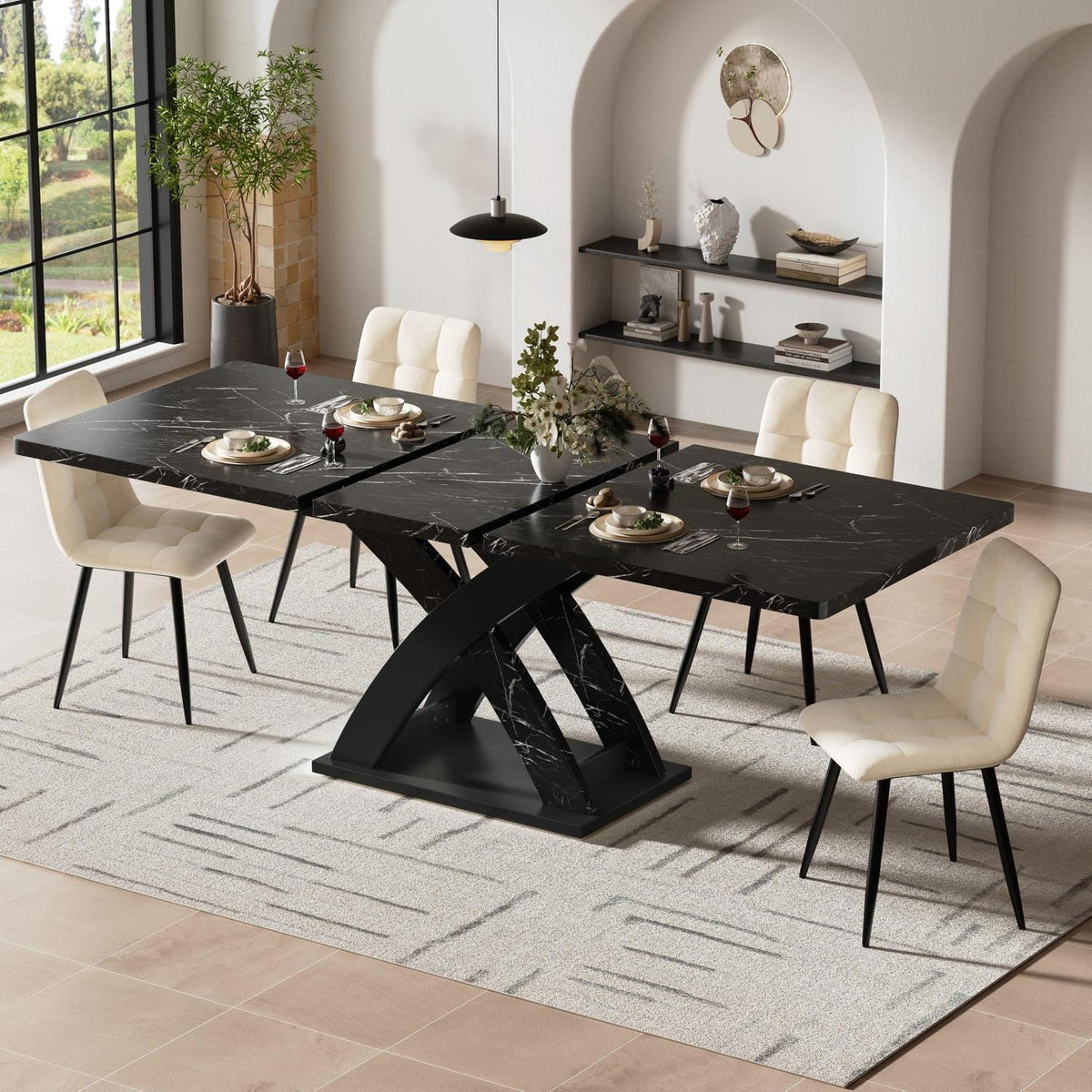 Ausziehbarer Esstisch Holz Schwarz 120-160 cm