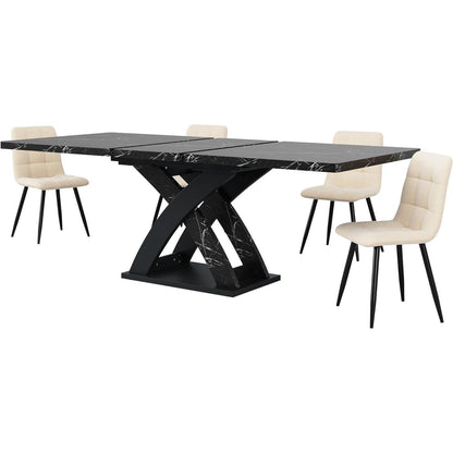 Ausziehbarer Esstisch Holz Schwarz 120-160 cm