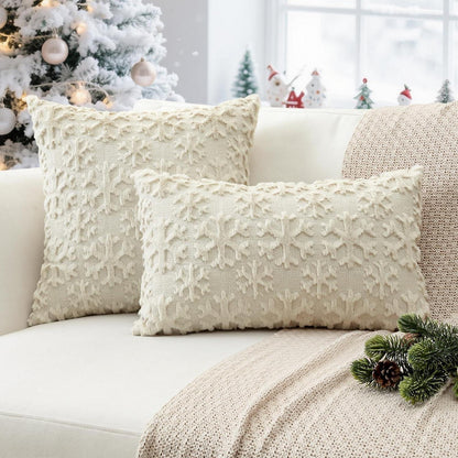 Weihnachtliche Kissenbezüge 2er Set Schneeflocken 40x60 cm Creme