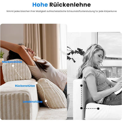 L-Form Schlafsofa Cord 276cm – Weiß, Ottomane links/rechts
