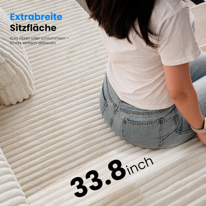 L-Form Schlafsofa Cord 276cm – Weiß, Ottomane links/rechts