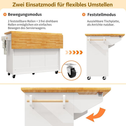 Ausziehbare Kücheninsel mit Stauraum & Handtuchhalter, Weiß