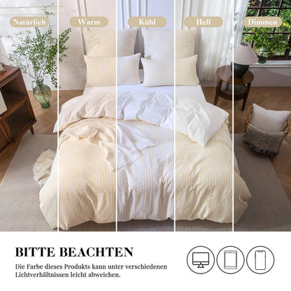 Bettwäsche-Set 135x200 Baumwolle Gestreift Gelb & Weiß 4tlg.