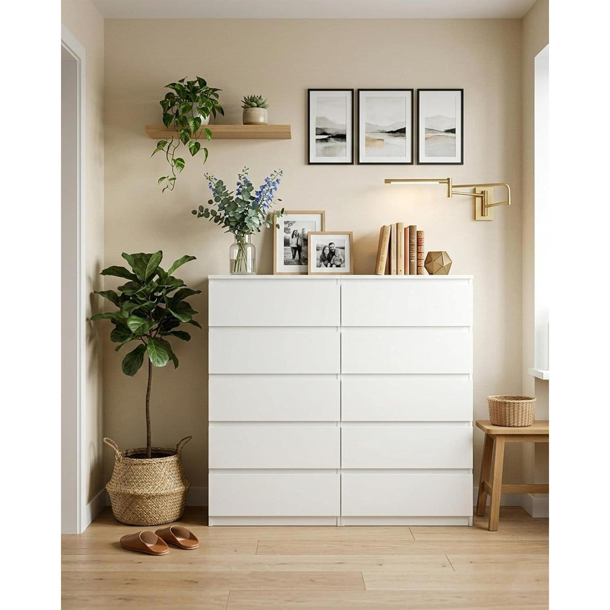 Weißer Kommode mit Schubladen – Schmaler Schrank 60x40x120.5 cm