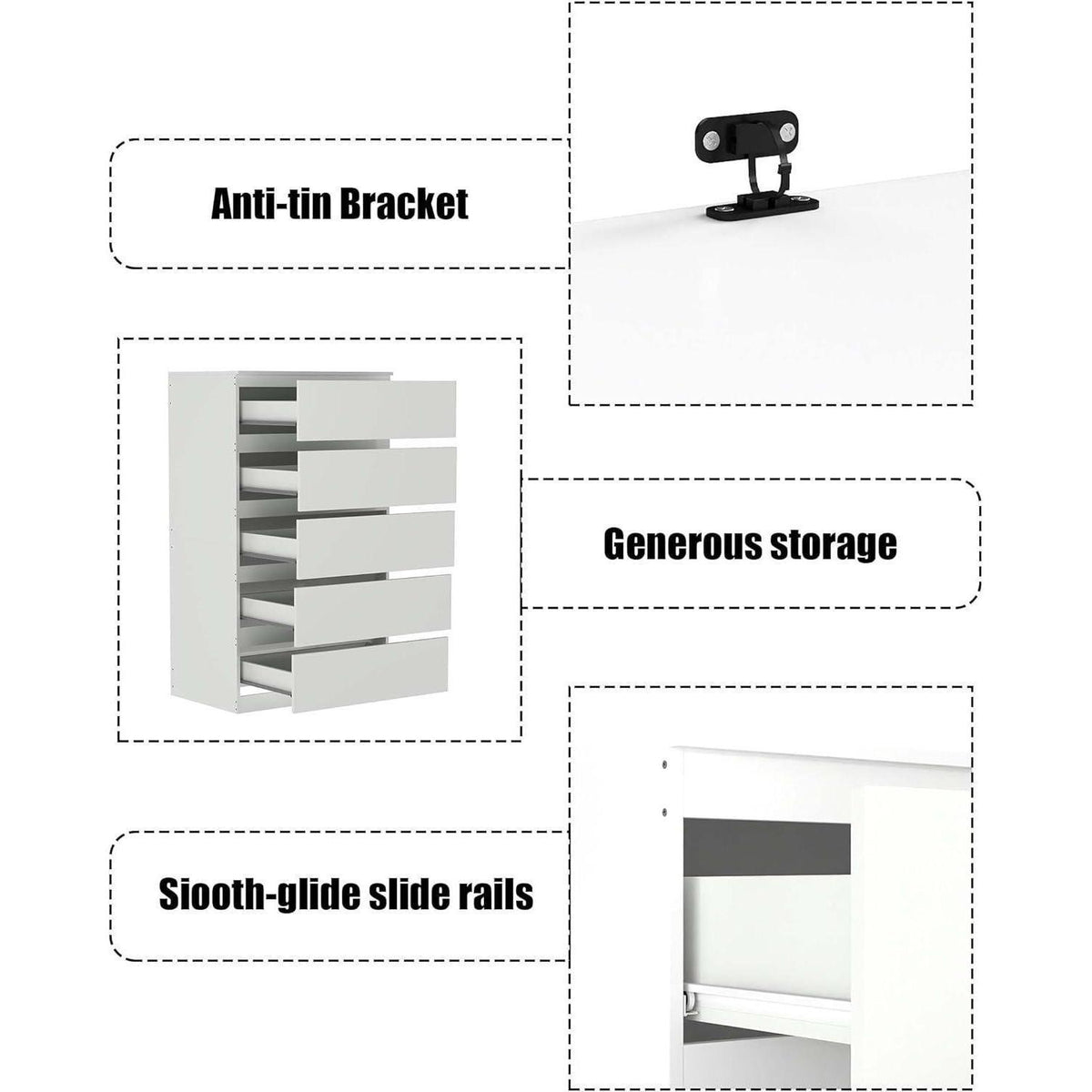 Weißer Kommode mit Schubladen – Schmaler Schrank 60x40x120.5 cm