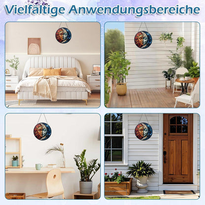 Sonnenfänger Fenster Hängend Sonne-Mond Design | Buntes Acryl Fensterschmuck