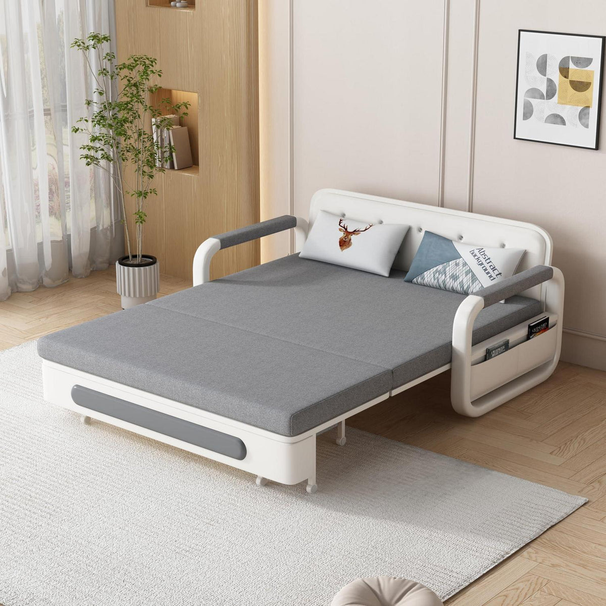 Ausziehbares Schlafsofa mit Stauraum – Dunkelgrau/Weiß (128cm)