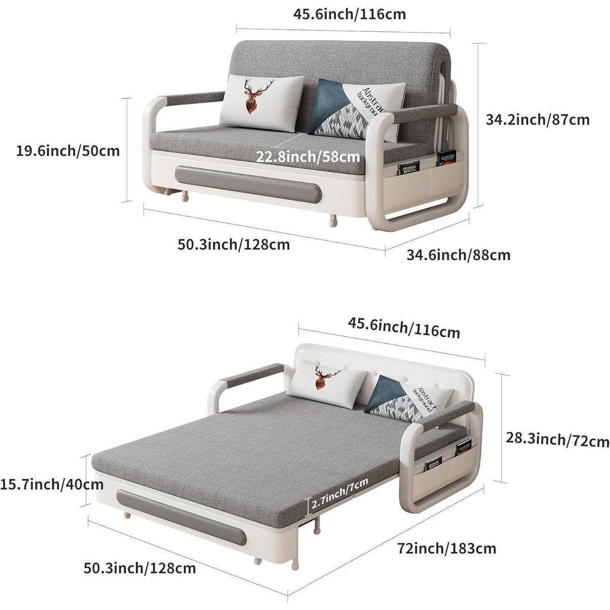 Ausziehbares Schlafsofa mit Stauraum – Dunkelgrau/Weiß (128cm)