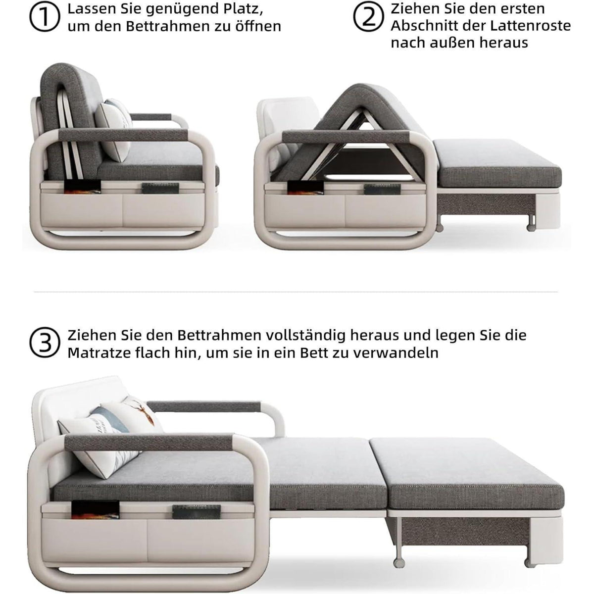 Ausziehbares Schlafsofa mit Stauraum – Dunkelgrau/Weiß (128cm)