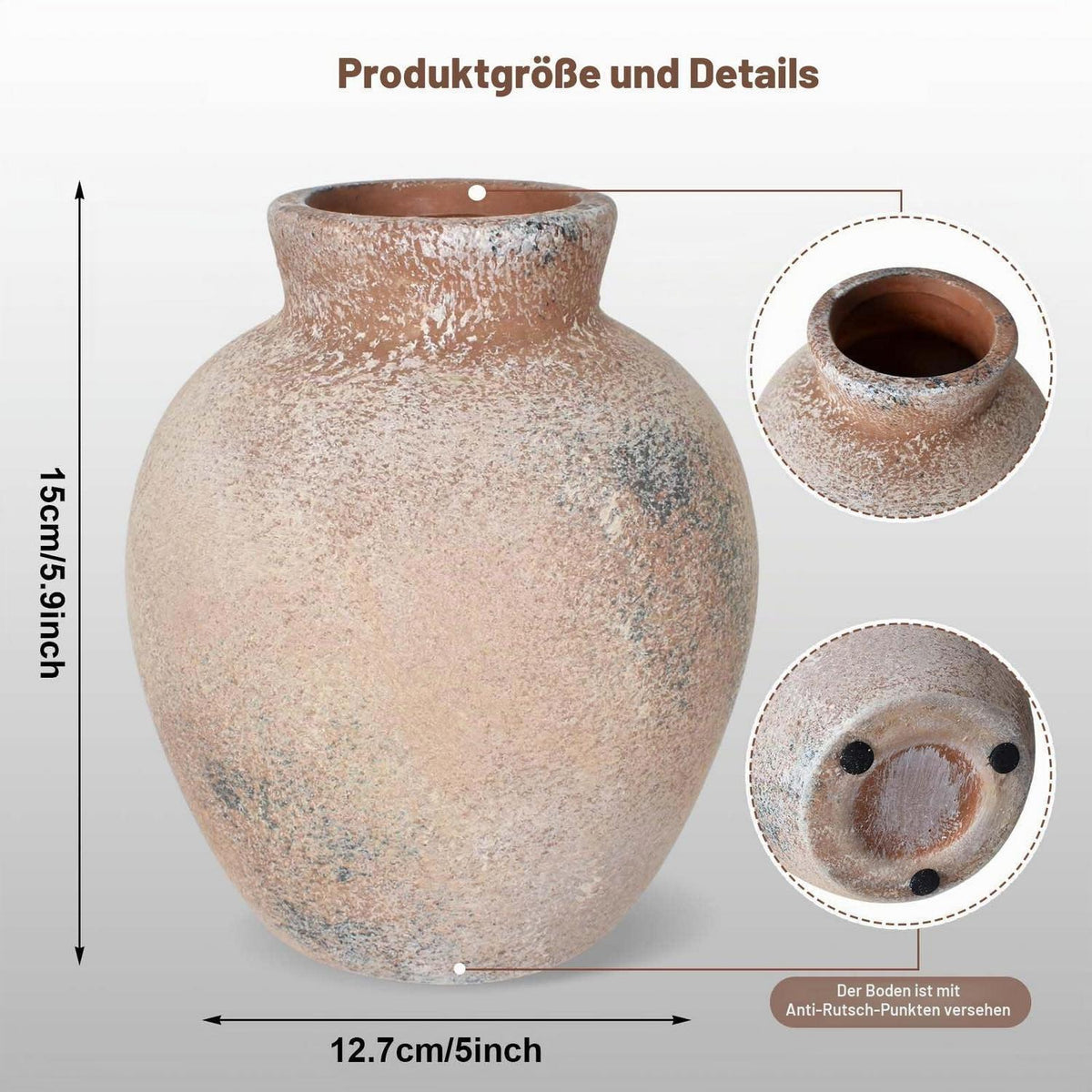 Antike Keramikvase 15cm – Rustikale Boho Deko für Zuhause