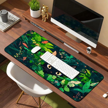 Großes Gaming Mauspad 80x30cm – Niedliche Katze & Grün