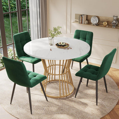 5-teiliges Esstisch Set Grün + Gold – Modernes Esszimmer