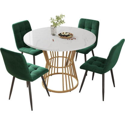5-teiliges Esstisch Set Grün + Gold – Modernes Esszimmer