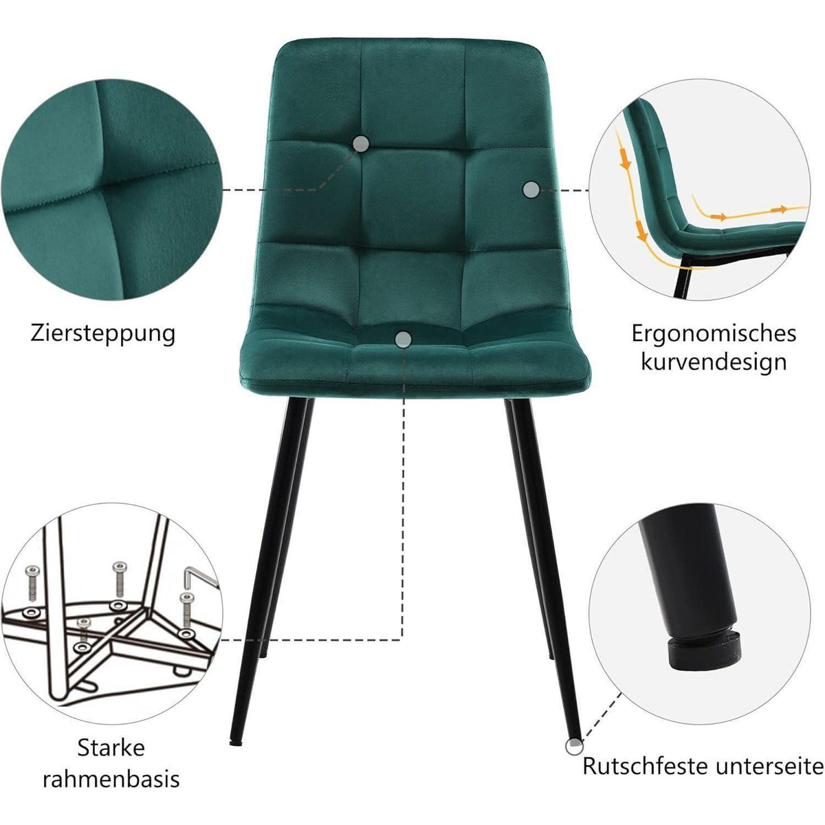 5-teiliges Esstisch Set mit 4 Stühlen – Grün & Schwarz