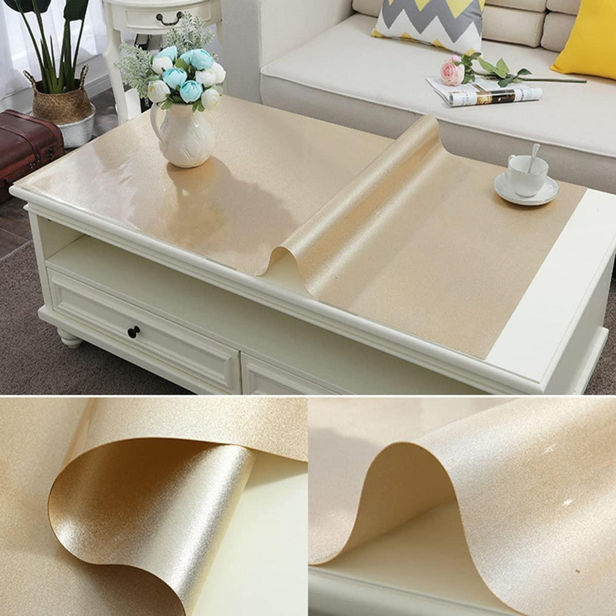 Wasserdichte PVC Tischdecke Gold 90x180cm – Schutzfolie für Tisch