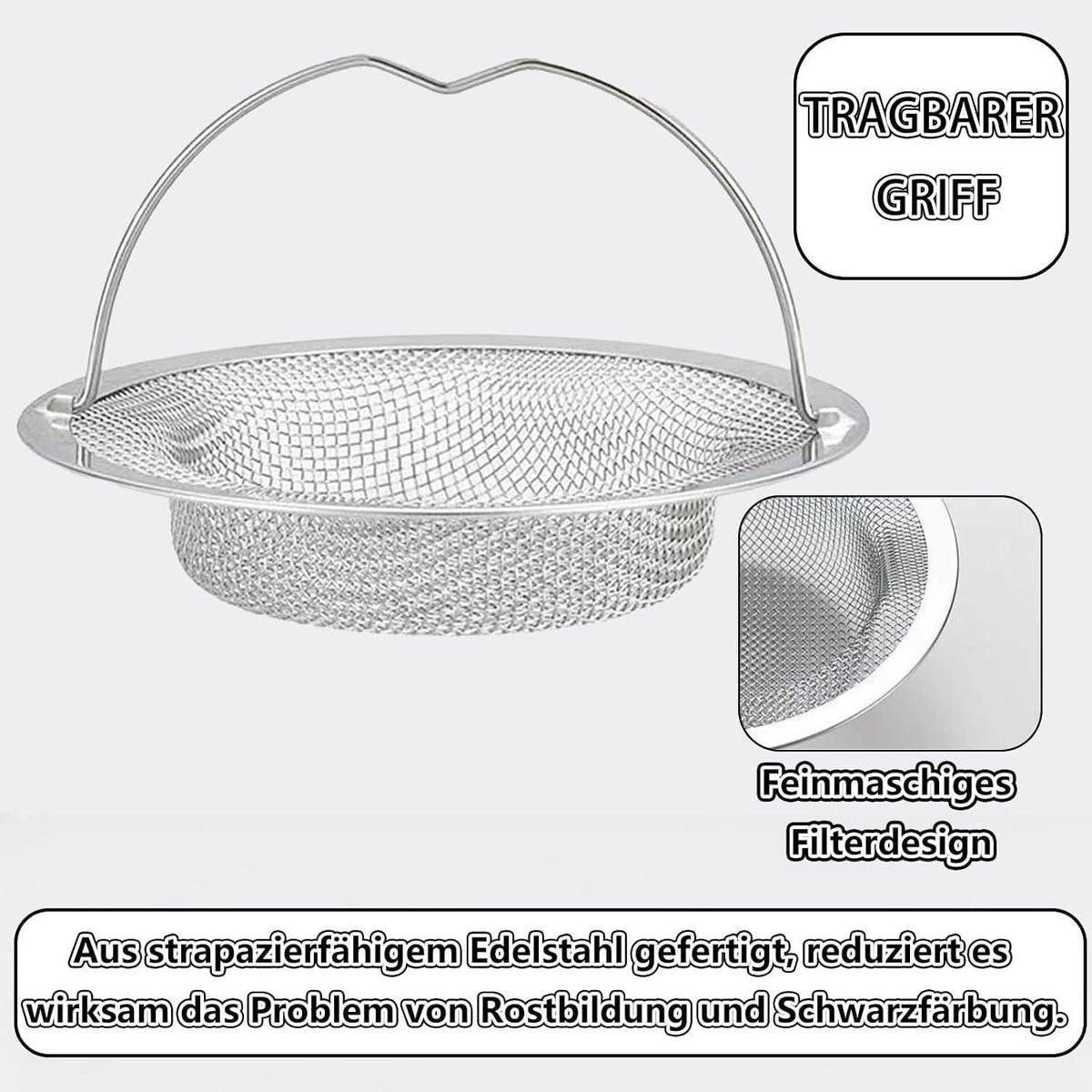 Edelstahl Spülbeckensieb mit Griff – 4er Set