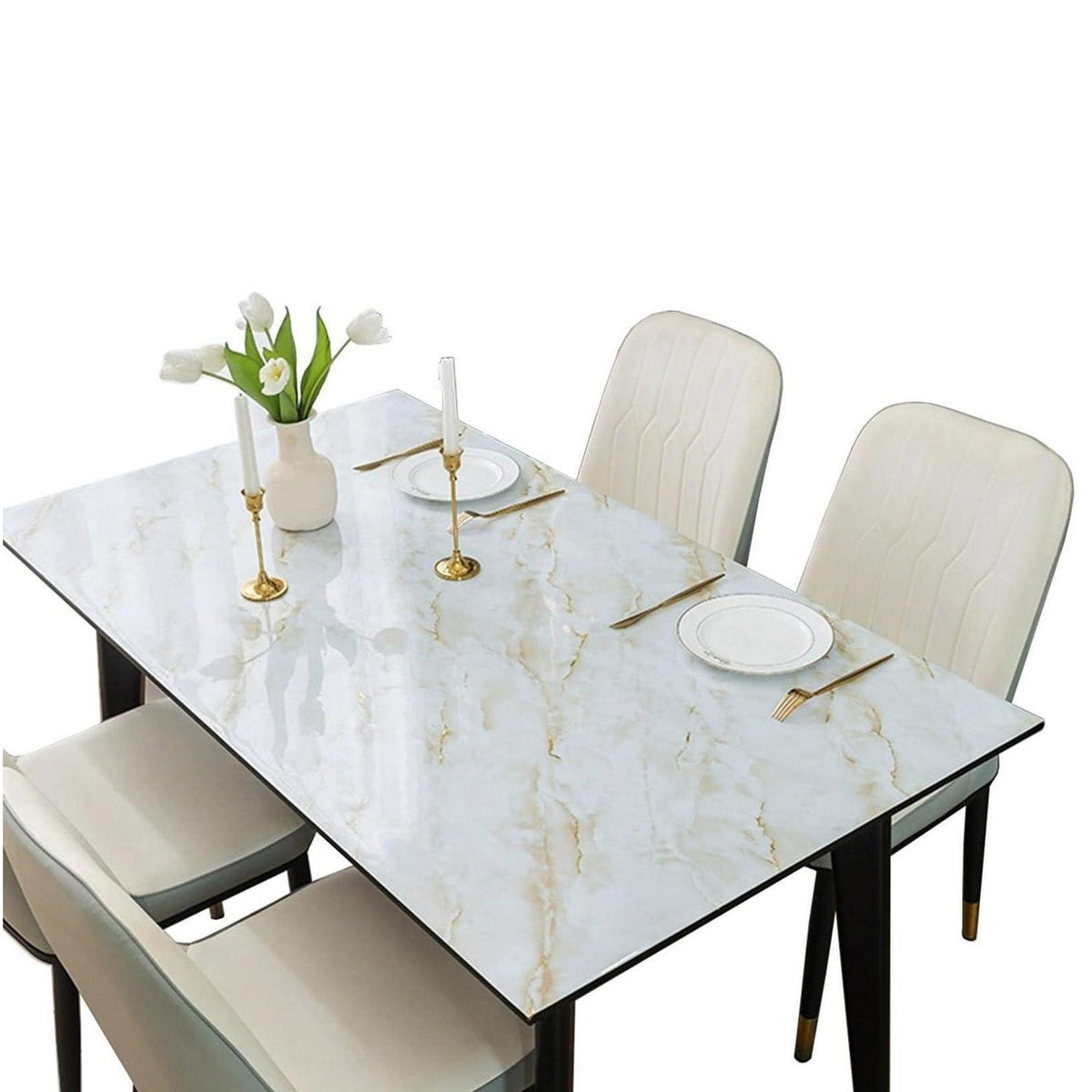 Wasserdichte PVC Tischdecke Hellgold Marmor 90x180 cm