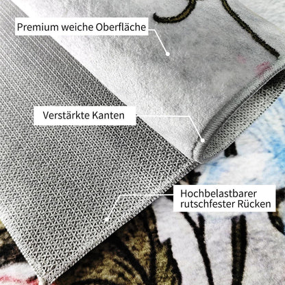 Waschbarer Kurzflor Teppich 200x300cm Schmetterlingsblumen Grau
