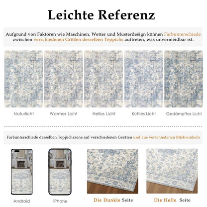 Vintage Teppich Blau 300x400cm - Waschbarer Wohnzimmerteppich