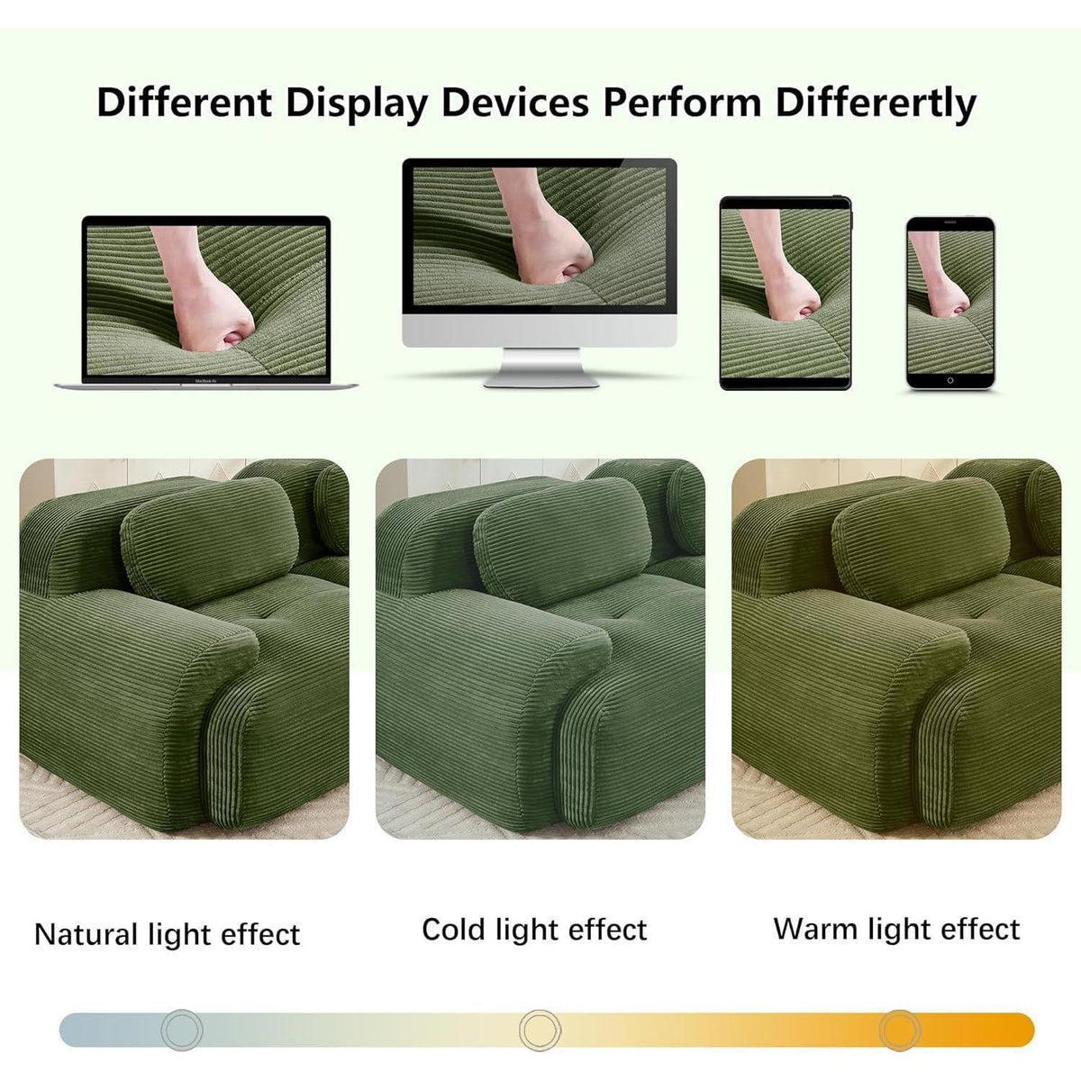 Modulares 3-Sitzer Cord Sofa mit Ottomane – Grün