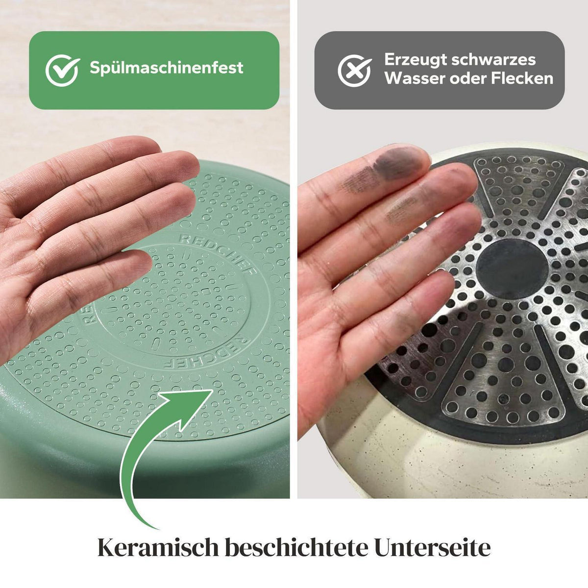 Topfset Keramik Antihaft 16/18/20cm mit Abnehmbaren Griffen
