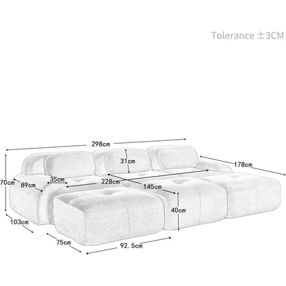 Modulares 3-Sitzer Cord Sofa mit Ottomane – Schwarz