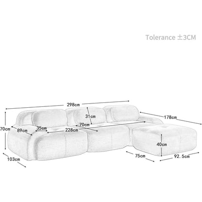 Modulares Cord Sofa 3-Sitzer mit Ottomane – Beige