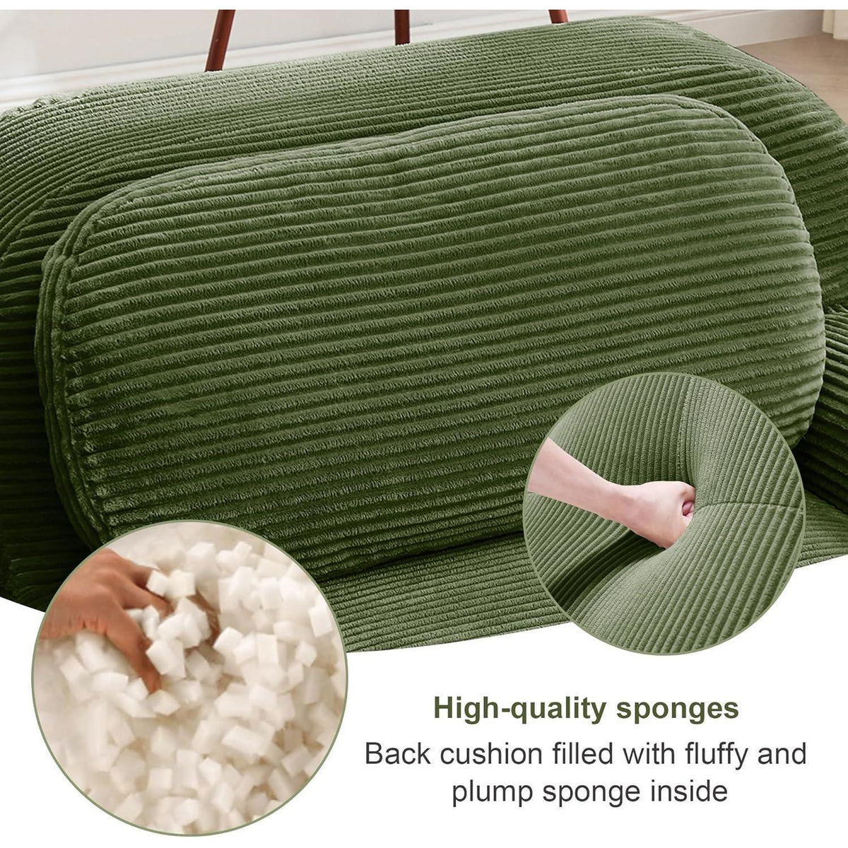 Modulares Cord Sofa 4-Sitzer mit Ottomane – Grün